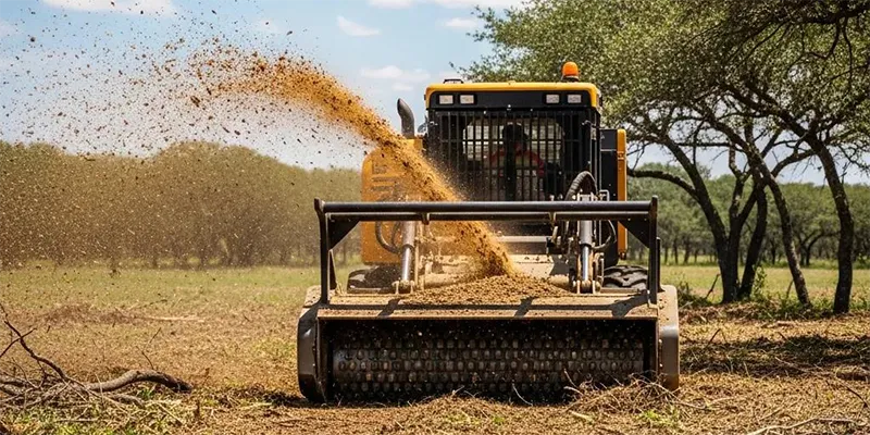 Forestry mulching machine clearing land in Texas, showcasing eco-friendly land management