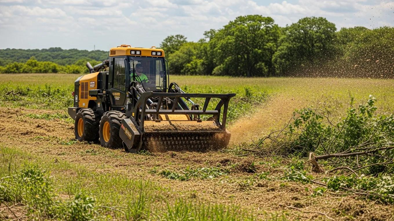 Forestry mulching machine clearing land in Texas, showcasing eco-friendly land management