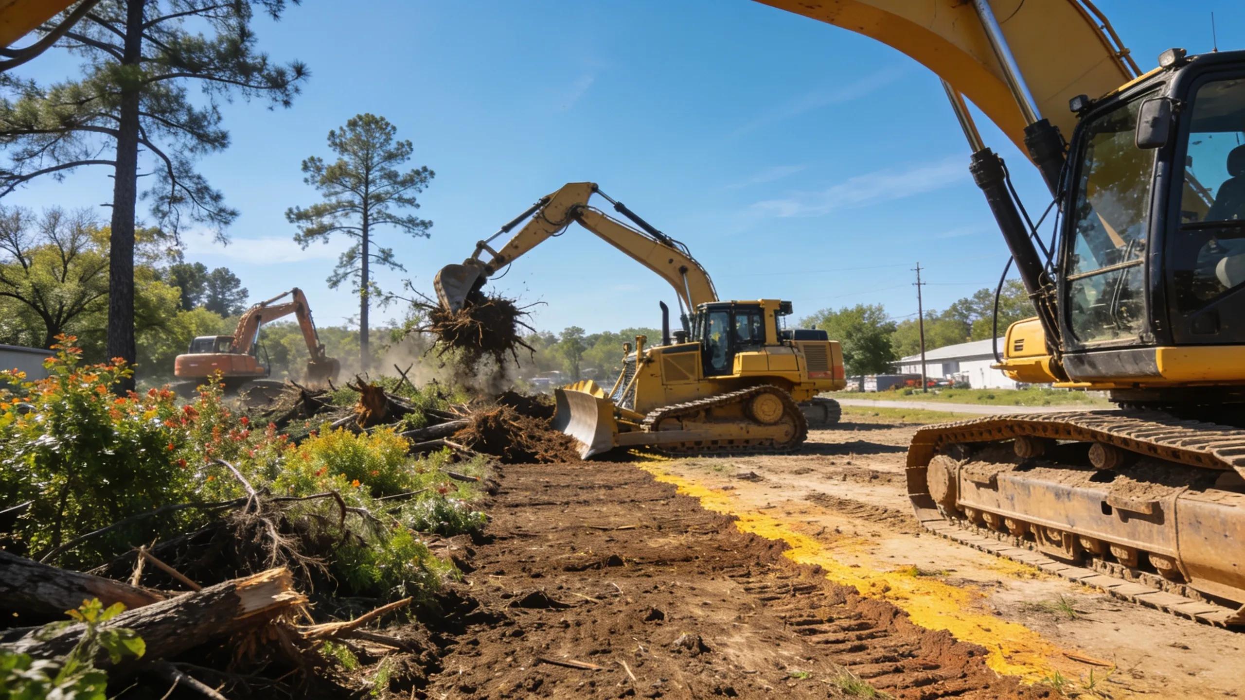 Stump grinding machine working on clearing stumps in Livingston, TX